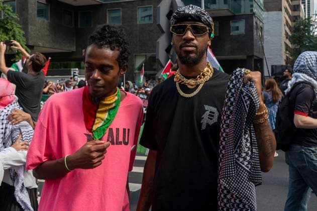 September 2, 2024, New York, United States: Chris Smalls (R), Amazon worker organization in Staten Island organizer, attends a march in support of Gaza, on Labor Day. The protest came a day after a rally in Central Park to mourn the murder by Hamas of six Israeli hostages in Gaza. The protesters called to annihilate the state of Israel. New York United States - ZUMAs197 20240902_aaa_s197_323 Copyright: xRonxAdarx