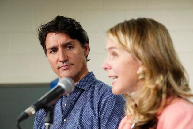 September 4, 2024, Rocky Harbour, Nfld, Canada: Prime Minister Justin Trudeau looks towards Families, Children and Social Development Minister Jenna Sudds during an announcement in Rocky Harbour, Nfld., on Wednesday, Sept. 4, 2024. Rocky Harbour Canada  - ZUMAc35_ 20240904_zaf_c35_083 Copyright: xSeanxKilpatrickx