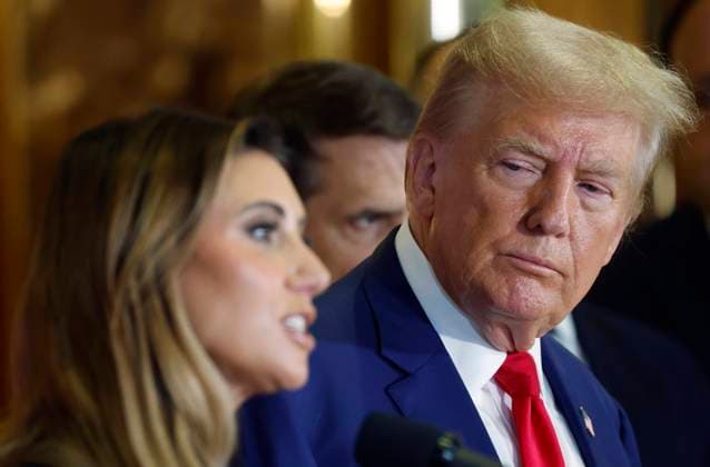 News Themen der Woche KW36 Former President Donald Trump listens as attorney Alina Habba speaks at a press conference at Trump Tower in New York City on Friday, September 6, 2024. The former president attended a court hearing on Friday as his lawyers argued to overturn a $5 million jury verdict finding him liable of sexually abusing writer E. Jean Carroll.  NYP20240906722 JOHNxANGELILLO