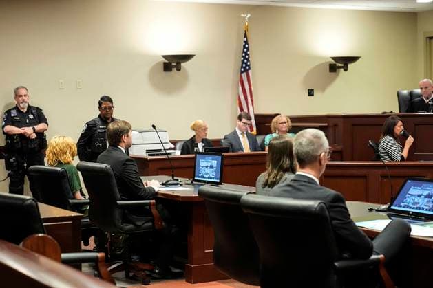 September 6, 2024, Atlanta, Georgia, USA: Suspected gunman COLT GRAY, left, sits in the Barrow County courthouse during his first appearance for the Wednesday shooting at Apalachee High School in Winder. Gray has been charged as an adult with four counts of murder in the deaths of students Schermerhorn and Angulo, both 14, and teachers Aspinwall, 39, and Irimie, 53. Atlanta USA - ZUMAl Sh 20240906_new_m67_032 Copyright: xBrynnxAnderson Poolx
