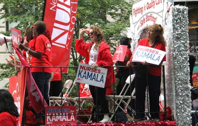 Labor Day Parade 2024. (NEW) Labor Day Parade 2024. September 7, 2024, New York, USA: New York City workers celebrate Labor Day in a parade on fifth avenue as One Strong Union, in a One United Voice. They demand for better and quality healthcare Credit: Niyi Fote Thenews2 (Foto: Niyi Fote Thenews2 imago images) Labor Day Parade 2024.  Copyright: xNiyixFotex