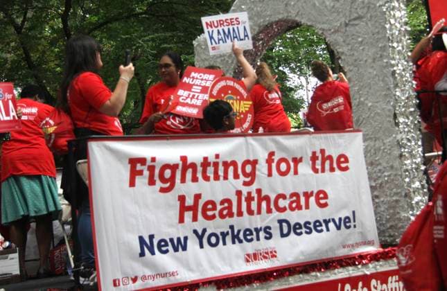 Labor Day Parade 2024. (NEW) Labor Day Parade 2024. September 7, 2024, New York, USA: New York City workers celebrate Labor Day in a parade on fifth avenue as One Strong Union, in a One United Voice. They demand for better and quality healthcare Credit: Niyi Fote Thenews2 (Foto: Niyi Fote Thenews2 imago images) Labor Day Parade 2024.  Copyright: xNiyixFotex