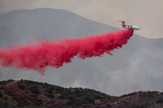 September 7, 2024, Highland, California, United States: A California Department of Forestry and Fire Protection Fire tanker making a retardant drop. The Line Fire grows to over 7000 acres in San Bernardino County and remains 0% contained. Cause of the fire is unknown. Highland United States - ZUMAs197 20240907_aaa_s197_279 Copyright: xJonxPutmanx