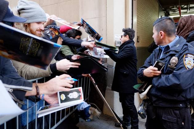 Film Director J. J. Abrams signed Star Wars posters for fans as he made an appearance at HuffPost Live on November 30 2015 in New York City Copyright: x FAMOUSx ab2za472