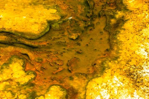 Creative Highlights World Close-up of Yellowstone geothermal mineral textures with yellow hues Yellowstone National Park, Wyoming, United States R_OCZQ240907A-1521568-01