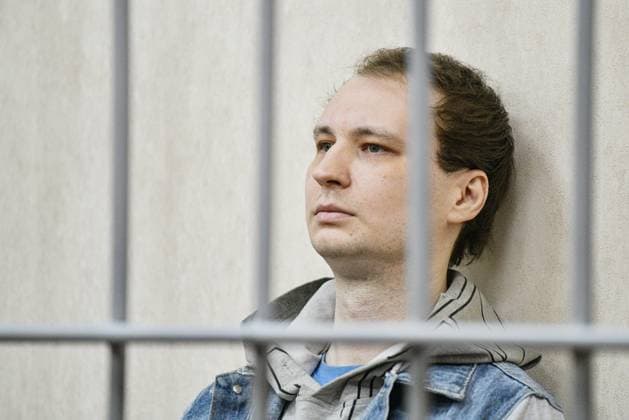 Russia US Ex-Marine Trial 8760715 09.09.2024 Robert Gilman, a 28-year-old former US Marine already serving a prison sentence for attacking a police officer while drunk and now facing new assault charges, is seen inside a defendant s cage during a hearing at Central District Court in Voronezh, Russia. Andrey Arhipov Sputnik Voronezh Russia  Copyright: xAndreyxArhipovx