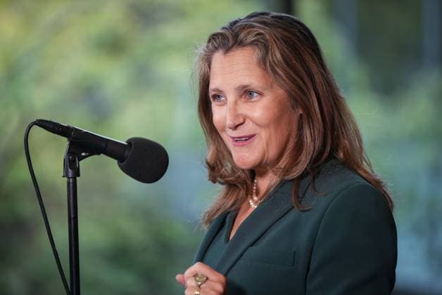 September 10, 2024, Nanaimo, Bc, CANADA: Deputy Prime Minister and Minister of Finance Chrystia Freeland speaks to reporters at the Liberal caucus retreat in Nanaimo, B.C., on Tuesday, September 10, 2024. Nanaimo CANADA  - ZUMAc35_ 20240910_zaf_c35_023 Copyright: xDarrylxDyckx