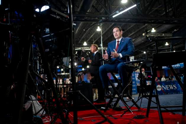 Sen. Marco Rubio, R-FL, speaks during an interview in the spin room before the ABC Presidential Debate between Democratic presidential nominee and Vice President Kamala Harris and Republican presidential candidate, former U.S. President Donald Trump at the Pennsylvania Convention Center in Philadelphia, Pennsylvania on Tuesday, September 10, 2024. Trump and Harris will meet for their first, and potentially only, debate in a battleground state less than two months before Election Day.  PHI20240910316 BONNIExCASH