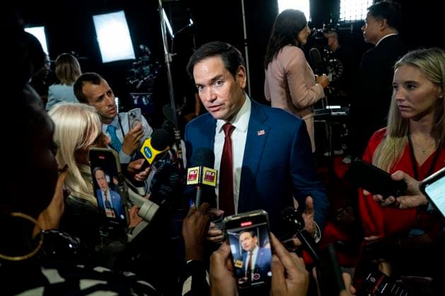 Sen. Marco Rubio, R-FL, speaks to reporters in the spin room before the ABC Presidential Debate between Democratic presidential nominee and Vice President Kamala Harris and Republican presidential candidate, former U.S. President Donald Trump at the Pennsylvania Convention Center in Philadelphia, Pennsylvania on Tuesday, September 10, 2024. Trump and Harris will meet for their first, and potentially only, debate in a battleground state less than two months before Election Day.  PHI20240910322 BONNIExCASH
