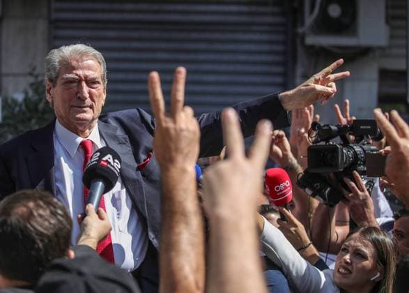September 11, 2024, Tirana, Tirana, Albania: Sali Berisha, leader of Albanian opposition Democratic Party, address his supporters as arrive at the office of Anti Corruption Special Prosecutor (SPAK) were he has to be charged for corruption by country prosecutors. Tirana Albania - ZUMAb266 20240911_zip_b266_003 Copyright: xArmandoxBabanix