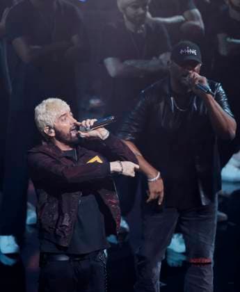 Eminem performs on stage during the 2024 MTV Video Music Awards VMA s at the UBS Arena in Elmont, New York on Wednesday, September 11, 2024.  NYP20240911164 JohnxAngelillo