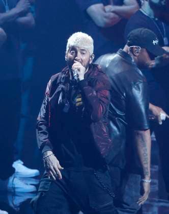 Eminem performs on stage during the 2024 MTV Video Music Awards VMA s at the UBS Arena in Elmont, New York on Wednesday, September 11, 2024.  NYP20240911165 JohnxAngelillo