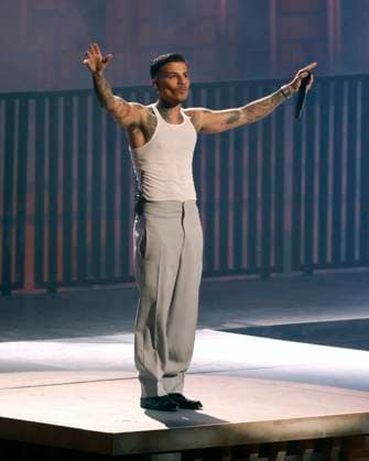 Rauw Alejandro performs on stage at the 2024 MTV Video Music Awards VMA s at the UBS Arena in Elmont, New York on Wednesday, September 11, 2024.  NYP20240911238 JohnxAngelillo
