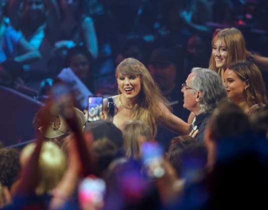 Taylor Swift accepts the Video of the Year award (Presented by Burger King) for Fortnight on stage at the 2024 MTV Video Music Awards VMA s at the UBS Arena in Elmont, New York on Wednesday, September 11, 2024.  NYP20240911246 JohnxAngelillo