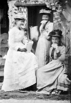Portrait of Three Smiling Adult Women with Large Crackers in Mouths, 1870  Copyright: xABxArchivex jtv007808