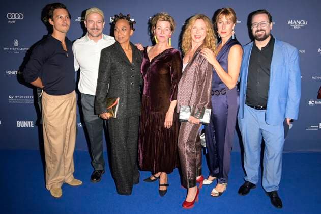 Tim Oliver Schultz, David Ruland, Abak Safaei-Rad, Margarita Broich, Marion Kracht, Helene Grass und Nikolai Will bei der Verleihung des Deutschen Schauspielpreises 2024 im Club Theater Berlin. Berlin, 13.09.2024
