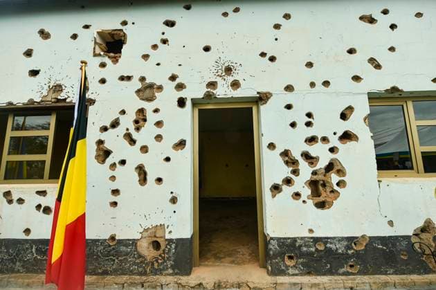 Belgian PM visits Rwanda, 25 Y. Commemoration of 94 genocide Kigali, Rwanda April, 7 2019 - Commémoration du génocide rwandais au Camp Kigali, lieu de l assassinat de 10 paras Belge - Herdenkingsplechtigheid bij Kamp Kigali, waar 10 Belgische para s vermoord zijn Philip Reynaers Photonews Kigali Rwanda  Copyright: xPhilipxReynaersx