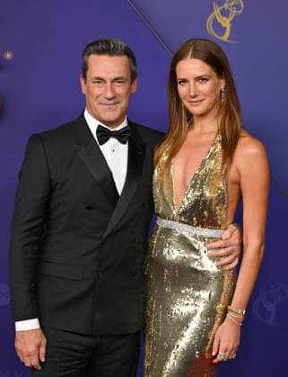(L-R) Jon Hamm and Anna Osceola arrive for the 76th annual Primetime Emmy Awards at the Peacock Theater in Los Angeles on Sunday, September 15, 2024.  LAP202409150683 CHRISxCHEW