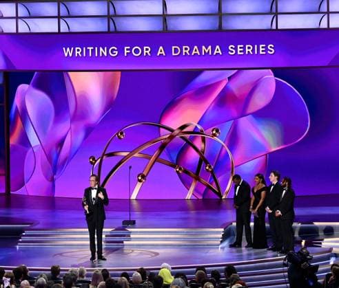 British writer Will Smith accepts the award for Outstanding Writing For A Drama Series award for Slow Horses onstage during the 76th annual Primetime Emmy Awards at the Peacock Theater in Los Angeles on Sunday, September 15, 2024.  LAP2024091592 JIMxRUYMEN