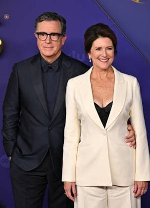 (L-R) Stephen Colbert and Evelyn McGee-Colbert arrive for the 76th annual Primetime Emmy Awards at the Peacock Theater in Los Angeles on Sunday, September 15, 2024.  LAP202409150727 CHRISxCHEW