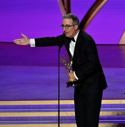 John Oliver accepts the Outstanding Scripted Variety Series award for Last Week Tonight with John Oliver onstage during the 76th annual Primetime Emmy Awards at the Peacock Theater in Los Angeles on Sunday, September 15, 2024.  LAP20240915197 JIMxRUYMEN