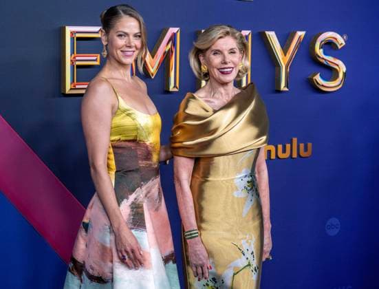 Lily Cowles (L) and Christine Baranski arrive for the 76th annual Primetime Emmy Awards at the Peacock Theater in Los Angeles on Sunday, September 15, 2024.  LAP202409150225 ALEXxGALLARDO