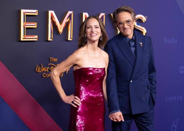 Susan Downey and Robert Downey Jr. arrive for the 76th annual Primetime Emmy Awards at the Peacock Theater in Los Angeles on Sunday, September 15, 2024.  LAP202409150297 ALEXxGALLARDO