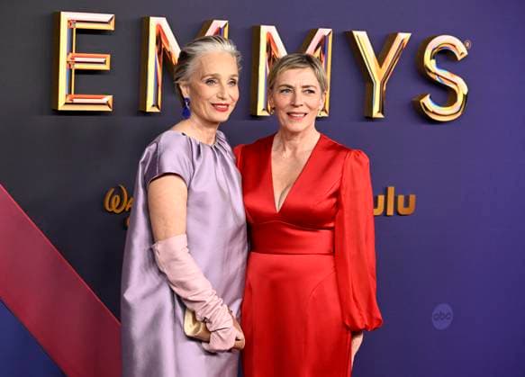 Kristin Scott Thomas and Saskia Reeves arrive for the 76th annual Primetime Emmy Awards at the Peacock Theater in Los Angeles on Sunday, September 15, 2024.  LAP202409150336 ALEXxGALLARDO