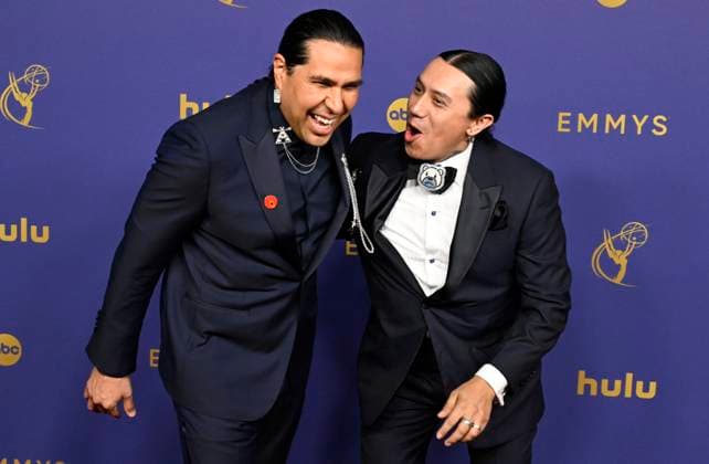 Dallas Goldtooth and Bobby Wilson arrive for the 76th annual Primetime Emmy Awards at the Peacock Theater in Los Angeles on Sunday, September 15, 2024.  LAP202409150378 ALEXxGALLARDO