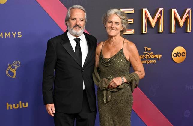 Graham Yost and Connie F. Yost arrive for the 76th annual Primetime Emmy Awards at the Peacock Theater in Los Angeles on Sunday, September 15, 2024.  LAP202409150390 ALEXxGALLARDO