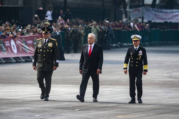 Mexican President, Andres Manuel Lopez Obrador accompanied by Minister of the National Defense of Mexico Luis Crecencio Sandoval and Minister of the Navy of Mexico Joso Rafael Ojeda DuroÂ¡n attending the celebration the military civic parade in commemoration of the 214th anniversary of Mexico s Independence Day. on September 16, 2024 in Mexico City, Mexico. Mexico City Mexico - ZUMAe321 20240916_zia_e321_050 Copyright: xIanxRoblesx