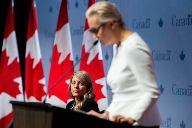 September 17, 2024, Ottawa, On, Canada: Melanie Joly Minister of Foreign Affairs, left, looks on as Yulia Navalnaya, widow of Russian opposition leader and activist Alexei Navalny delivers remarks ahead of a fireside chat at Global Affairs Canada in Ottawa, on Tuesday, Sept. 17, 2024. Ottawa Canada - ZUMAc35_ 20240917_zaf_c35_104 Copyright: xSpencerxColbyx