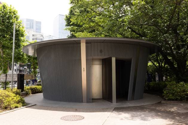 A general view of a public toilet designed by Japanese architect Tadao Ando at Jingu-Dori Park Tokyo, Japan, May 24, 2024. This toilet was part of The Tokyo Toilet project by the Nippon Foundation.  , aflo_267057950.JPG,