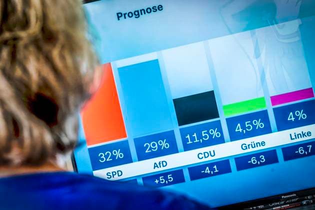 News Themen der Woche KW38 News Bilder des Tages Erste Hochrechnungen der Landtagswahl in Brandenburg TV-Zuschauerin vor Fernseher, 22. September 2024 Deutschland, 22. September 2024, erste Hochrechnungen der Landtagswahlen in Brandenburg, Erfolge der SPD, die vor der AfD liegt, Zuschauerin vor Fernseher, ZDF Hochrechnung, Wahl, Politik, Rechtsruck, Landtagswahl, Demokratie, *** First projections of the state election in Brandenburg TV viewer in front of TV, September 22, 2024 Germany, September 22, 2024, first projections of the state election in Brandenburg, success of the SPD, which is ahead of the AfD, viewer in front of TV, ZDF projection, election, politics, shift to the right, state election, democracy,