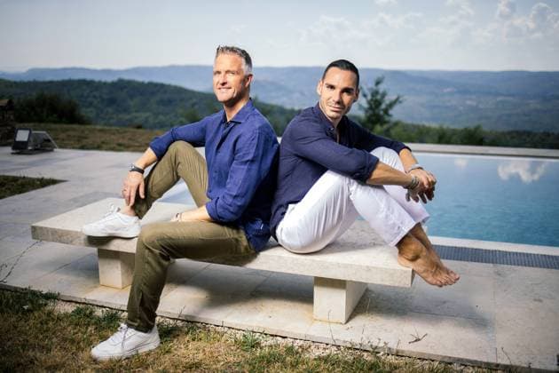 Oprtalj, 210824. Ralph Schumacher, former Formula 1 driver, grape harvest and winery. In the photo: Ralf Schumacher and his partner Etienne Bousquet-Cassagne. Photo: Vedran Peteh CROPIX Copyright: xxVedranxPetehx schumacher_oprtalj32-210824