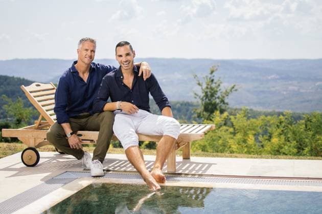 Oprtalj, 210824. Ralph Schumacher, former Formula 1 driver, grape harvest and winery. In the photo: Ralf Schumacher and his partner Etienne Bousquet-Cassagne. Photo: Vedran Peteh CROPIX Copyright: xxVedranxPetehx schumacher_oprtalj50-210824