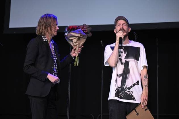 NORRKÖPING, SWEDEN 20240924 Refused is elected to the Swedish music hall of fame Dennis Lyxzán and David Sandström receive flowers and diplomas NORRKÖPING SWEDEN x10070x  Copyright: xJessicaxGow TTx SWEDISH MUSIC HALL OF FAME R_Wivy6Sjy0
