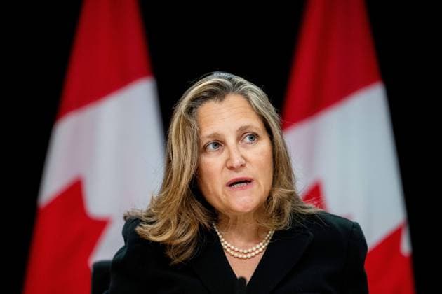 September 24, 2024, Ottawa, On, Canada: Chrystia Freeland Minister of Finance and Deputy Prime Minister, delivers remarks at the National Press Theatre in the Parliamentary Precinct in Ottawa, on Tuesday, Sept. 24, 2024. Ottawa Canada  - ZUMAc35_ 20240924_zaf_c35_002 Copyright: xSpencerxColbyx
