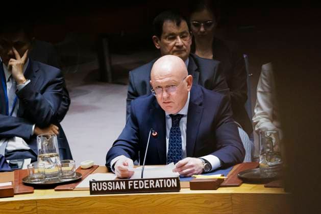 News Themen der Woche KW39 News Bilder des Tages Wassili Alexejewitsch Nebensja, Staendiger Vertreter Russlands bei den Vereinten Nationen, spricht im Sicherheitsrat am Rande der 79. UN-Generalversammlung in New York. New York City, 24.09.2024. New York City United States *** Vasily Alexeyevich Nebensya, Permanent Representative of Russia to the United Nations, speaks at the Security Council on the sidelines of the 79th UN General Assembly in New York New York City, 24 09 2024 New York City United States Copyright: xThomasxTrutschelx