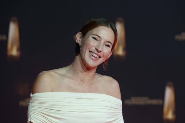 Jeannine MICHAELSEN, Moderatorin, Roter Teppich, Red Carpet Show, Ankunft, arrival, Verleihung des Deutschen Fernsehpreises, Der Deutsche Fernsehpreis 2024, Deutscher Fernsehpreis 2024 in den MMC Studios Koeln, am 25.09.2024.