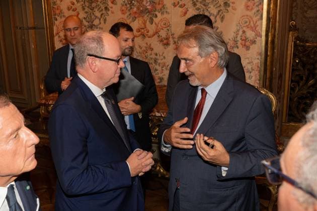 **NO WEB AND NEWSPAPERS ONLY FOR ITALY** International Magna Grecia Award to HSH Albert II of Monaco. In the photo: HSH Albert II of Monaco and Francesco Rocca  Copyright: xRomax xipa-agency.netx xRomax IPA_Agency_IPA50087917