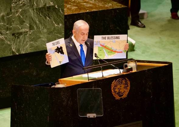 Bilder des Jahres 2024, News 09 September News Themen der Woche KW39 New York, UNO-Generalversammlung, Rede von Benjamin Netanjahu Prime Minister of Israel, Benjamin Netanyahu speaks at UNGA 79 in New York. (NEW) Prime Minister of Israel, Benjamin Netanyahu speaks at UNGA 79 in New York. September 27, 2024, New York, USA: The Prime Minister of Israel, His Excellency Benjamin Netanyahu speaks at UNGA79 in New York, with the session theme as Leaving no one behind: acting together for the advancement of peace, sustainable development and human dignity for present and future generations. Credit: Niyi Fote Thenews2 (Foto: Niyi Fote Thenews2 imago images) Prime Minister of Israel, Benjamin Netanyahu speaks at UNGA 79 in New York.  Copyright: xNiyixFotex