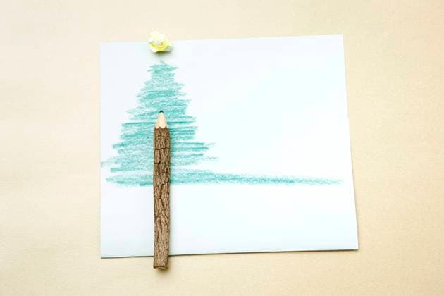 Drawing,Picture,No People,Nobody,No Person,Pencil,Object,Still Life,Paper,Card,Copy Space,Christmas,Christmas Tree,Letter,Letter-Paper,Frame, A Christmas card on a table, 15.10.2014, tis034e14090073  tis034e14090073