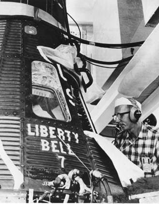 RECORD DATE NOT STATED KENNEDY SPACE CENTER, FLA. -- PROJECT MERCURY S SECOND suborbital astronaut training flight will be attempted during the week of July 16 with McDonnell Aircraft Corporation s production spacecraft number 11, which has been named Liberty Bell 7. The number seven stresses the team effort of the seven Mercury pilots necessary for conducting Mercury flights. Mission pilot for the MR-4 launch will be astronaut Virgil I. Gus Grissom. His spacecraft is seen here undergoing systems checks in the National Aeronautics and Space Administration s Mercury Hangar at Cape Canaveral, Florida, weeks before the planned launch Copyright: xpiemagsx piemagsnasaend23-16969 !ACHTUNG AUFNAHMEDATUM GESCHÄTZT!