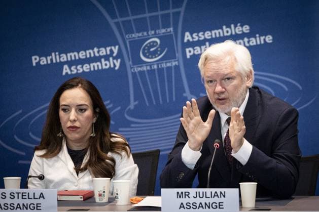 WikiLeaks founder Julian Assange and his wife Stella Assange NEWS WikiLeaks founder Julian Assange, during a parliamentary hearing at the Council of Europe in Strasbourg, 01 10 2024 ElyxandroCegarra Panoramic 