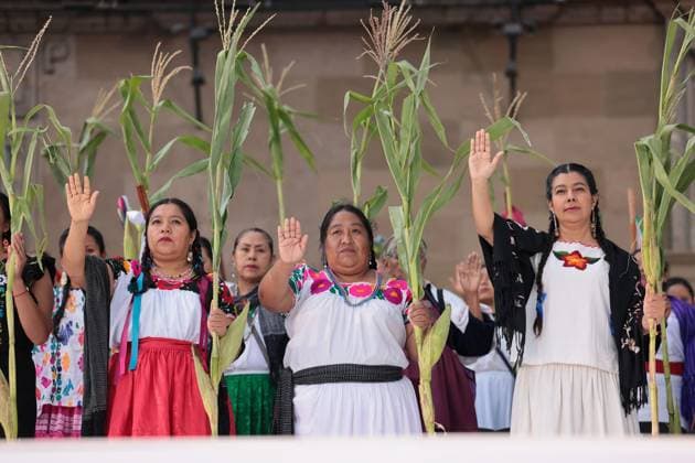 October 1, 2024, Mexico, Mexico, USA: President Claudia Sheinbaum speaks during a ceremony in which she received a ceremonial staff from indigenous people at the Zocalo Square in Mexico City on Tuesday, October 1, 2024, in Mexico City. PRESIDENCIA POOL PI Mexico USA - ZUMAp124 20241001_zaa_p124_039 Copyright: xPresidenciax