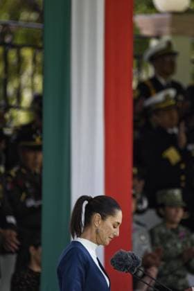 October 3, 2024, Mexico, Mexico, USA: Mexico s President Claudia Sheinbaum delivers a speech during her inauguration ceremony as the new Supreme Commander of the Mexican Armed Forces at Campo Marte in Mexico City on Thursday October 3, 2024. PRESIDENCIA POOL PI Mexico USA - ZUMAp124 20241003_zaa_p124_031 Copyright: xPresidenciax
