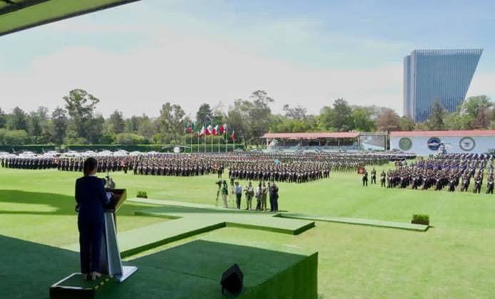 October 3, 2024, Mexico, Mexico, USA: Mexico s President Claudia Sheinbaum delivers a speech during her inauguration ceremony as the new Supreme Commander of the Mexican Armed Forces at Campo Marte in Mexico City on Thursday October 3, 2024. PRESIDENCIA POOL PI Mexico USA - ZUMAp124 20241003_zaa_p124_057 Copyright: xPresidenciax