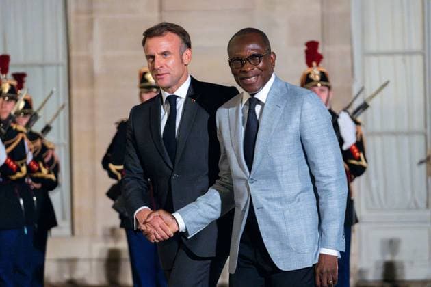 Benin’s President Patrice Talon At The Elysee - Paris France s President Emmanuel Macron welcomes Benin’s President Patrice Talon ahead of the 45th Francophonie Summit at the Elysee Presidential Palace in Paris on October 3, 2024. Photo by Alexis Jumeau ABACAPRESS.COM Paris France  Copyright: xJumeauxAlexis ABACAx