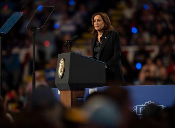October 04, 2024 - Flint, Michigan, U.S.A. - Vice President of the United States KAMALA HARRIS speaks during a campaign rally at the Dort Financial Center. Flint U.S.A - ZUMAce6_ 20241004_zaf_ce6_021 Copyright: xBrianxCahnx